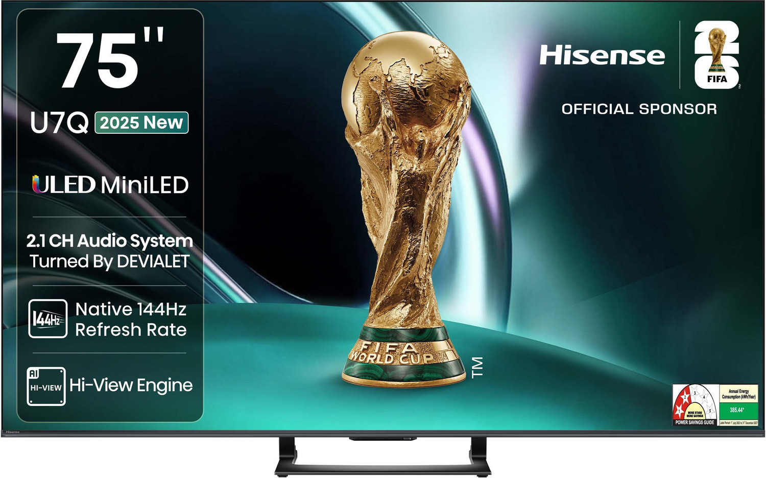 Image of Hisense 75U7Q 190 cm (75 inch) Ultra HD (4K) Mini LED Smart VIDAA TV with 2.1CH Audio System Tuned by DEVALET, Native 144 Refresh Rate, Dolby Vision Atmos