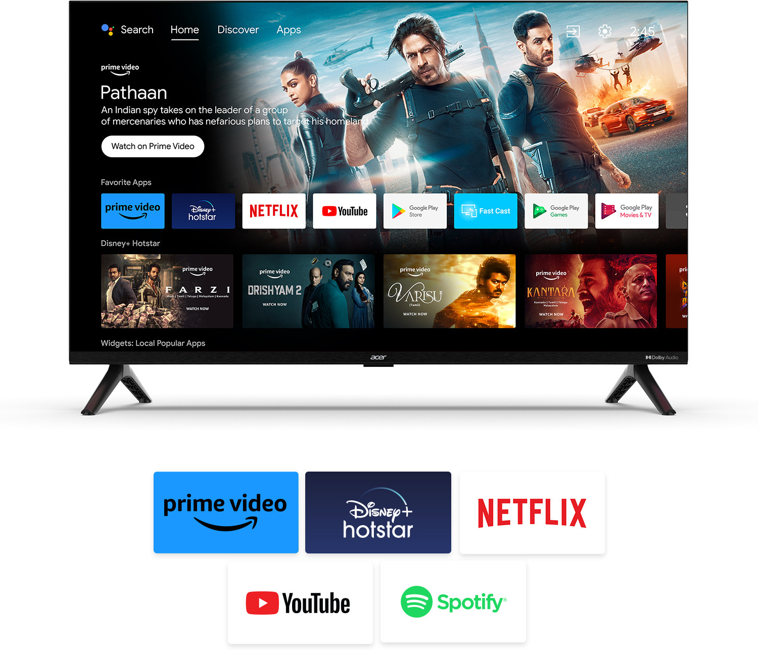 Image of Acer V Series 80 cm (32 inch) QLED HD Ready Smart Google TV with 30W Dolby Audio, 1.5GB RAM, 16GB Storage