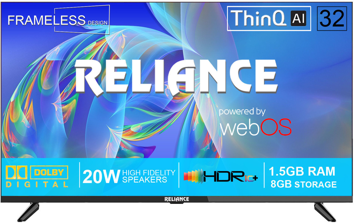 Image of Reliance 80 cm (32 inch) Full HD LED Smart WebOS TV with Next Generation ThinQ AI Smart WebOS Platform with OTT Apps like Cinema, Netflix, Prime Video, Disney+ Hotstar & More Than 5000 Apps, Frameless Design & Magic Remote