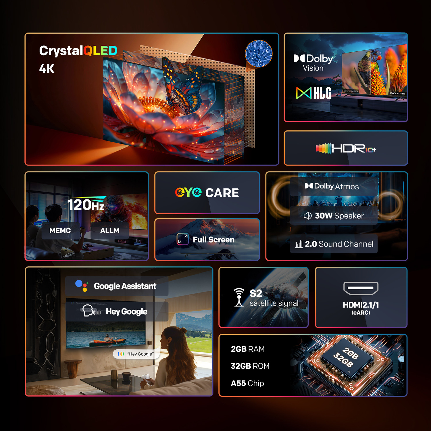 Image of Coocaa Y74 Pro 108 cm (43 inch) QLED Ultra HD (4K) Smart Google TV with Dolby Vision & Dolby Atmos| 120Hz Game Accelerator| ALLM| MEMC| Wide Colour Gamut| 30W Sound| 32 GB Storage
