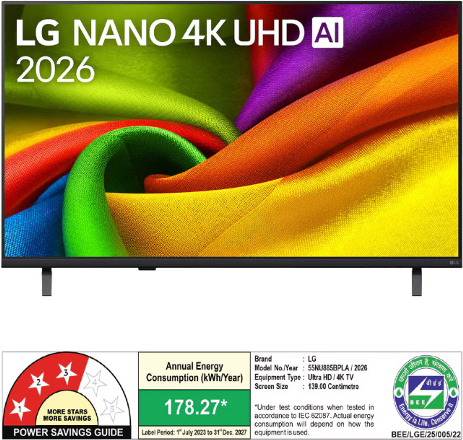 Image of LG 139 cm (55 inch) Ultra HD (4K) NanoCell Smart WebOS TV with NANO 4K AI UHD TV with α7 AI Processor 4K Gen9, with HDR10 Pro 2026