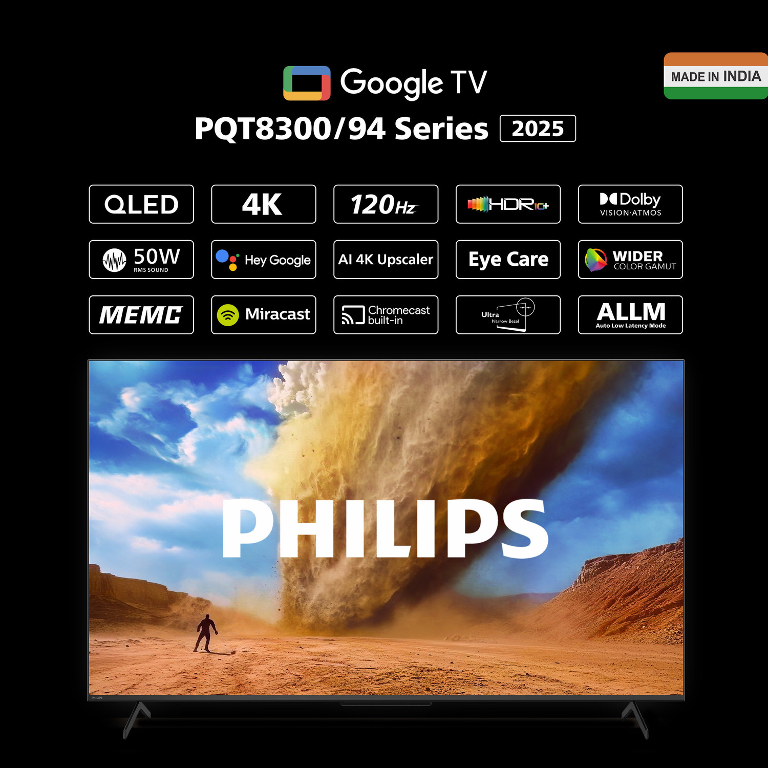 Image of PHILIPS 189 cm (75 inch) QLED Ultra HD (4K) Smart Google TV with Dolby Vision & HDR 10+ | 120Hz Refresh Rate | 50W Dolby Atmos 2.1.2 Channel | Wider Colour Gamut | Ultra Narrow Bezel | 3GB RAM & 16GB Storage