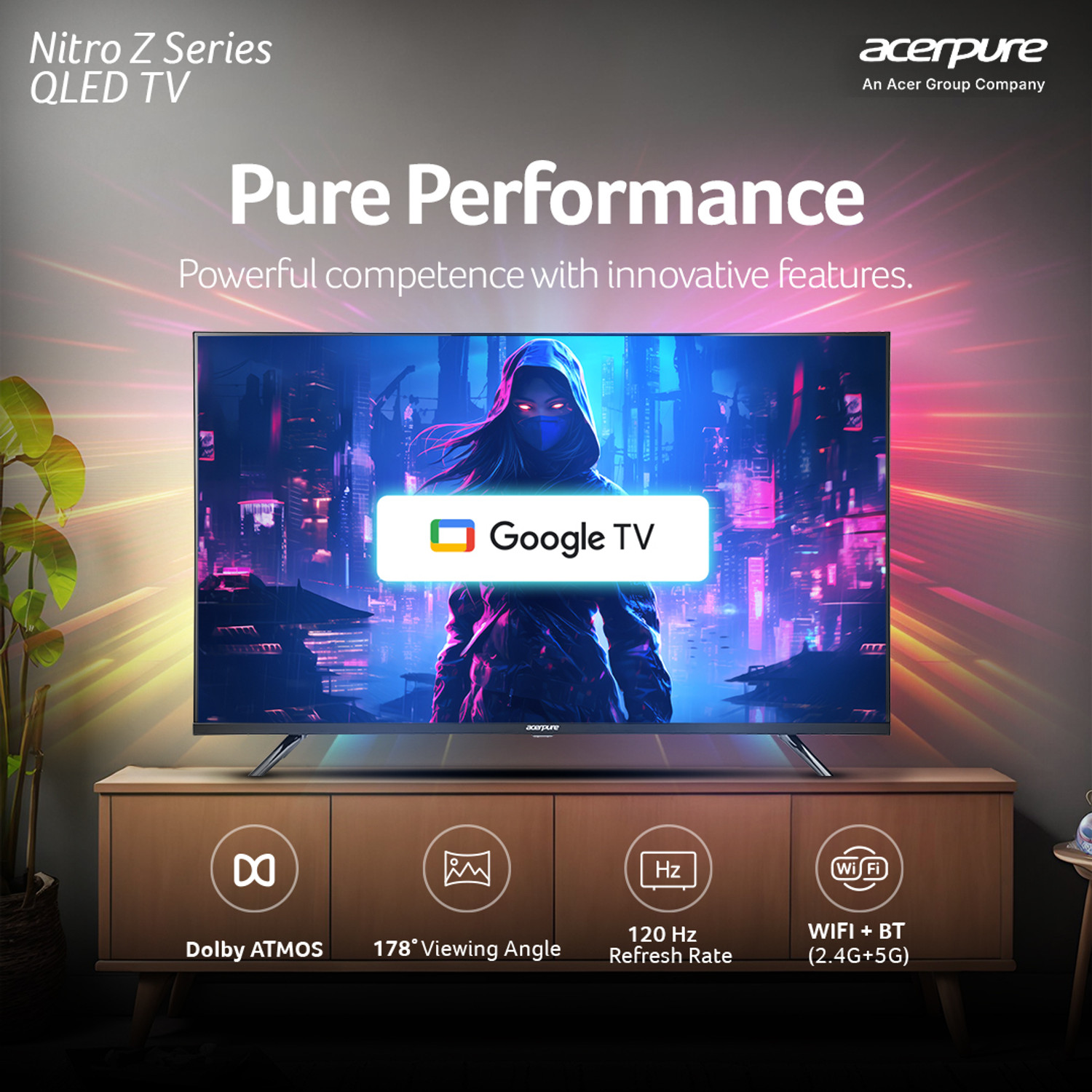 Image of acerpure Nitro Z 108 cm (43 inch) QLED Ultra HD (4K) Smart Google TV with 120 Hz HSR |Android 14 | GTV 5.0 Ref Design ?| Dolby Vision & Dolby Atmos | 40W Sound | HDR10 | 350 Nits | Dual Wi-Fi | Bluetooth 5.0 | Built-in Satellite Tuner | ALLM | VRR | MEMC | CEC 2.0 | AIPQ Chipset | AI Content Generator | 2GB+32GB | Gaming Mode | Wall Mount Included