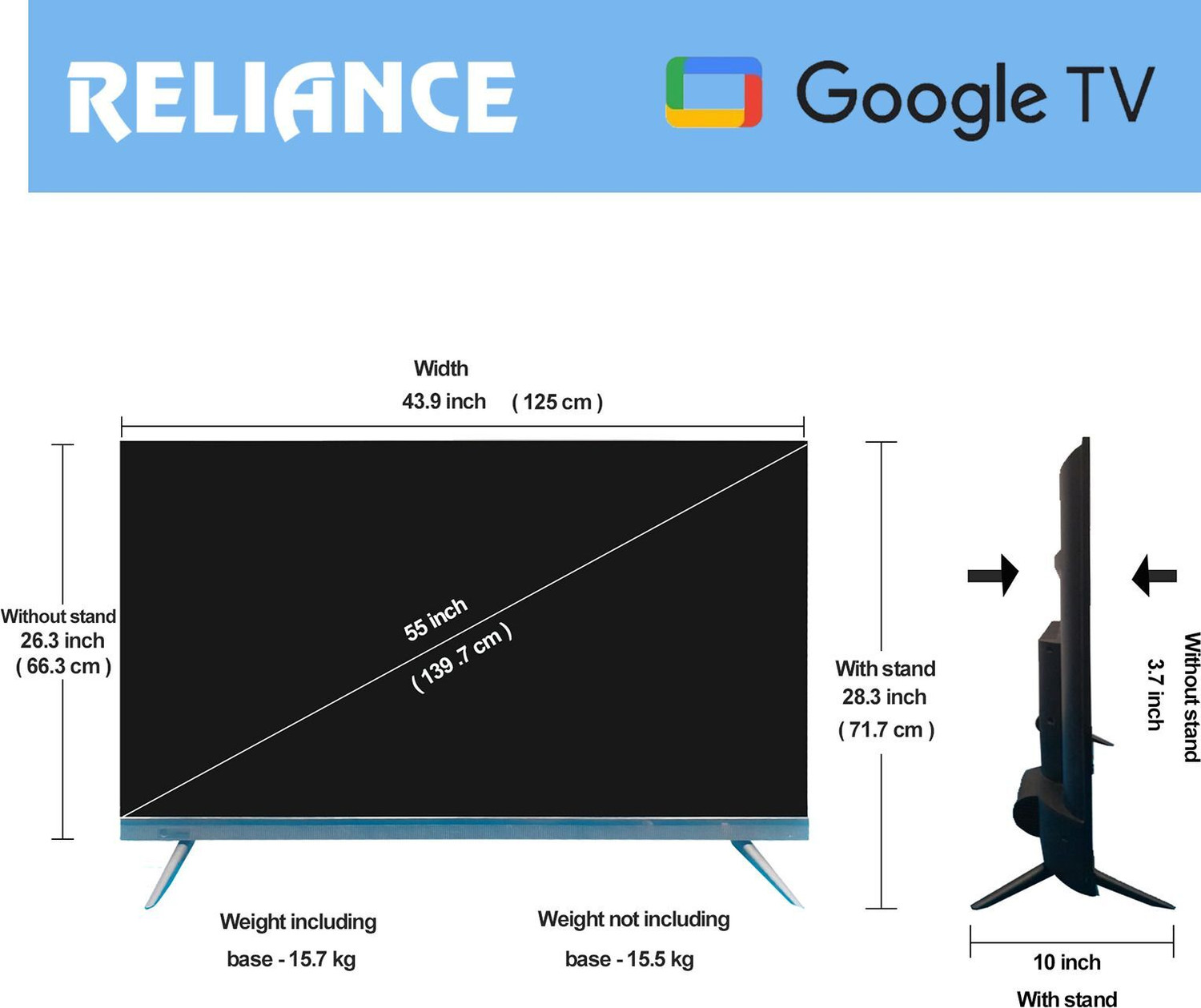 Image of Reliance 139 cm (55 inch) QLED Ultra HD (4K) Smart Google TV with support all OTT Apps & A large Storage
