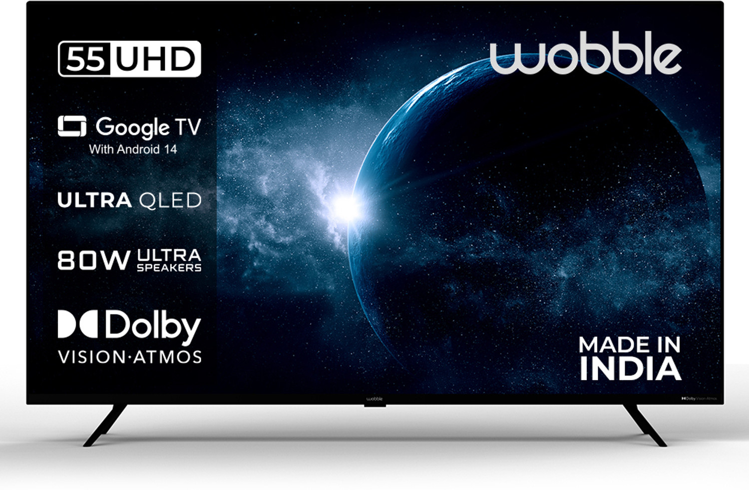 Image of Wobble X Series 138.7 cm (55 inch) QLED Ultra HD (4K) Smart Google TV with MEMC Dolby Vision| 80W Dolby Atmos| ALLM 120Hz VRR
