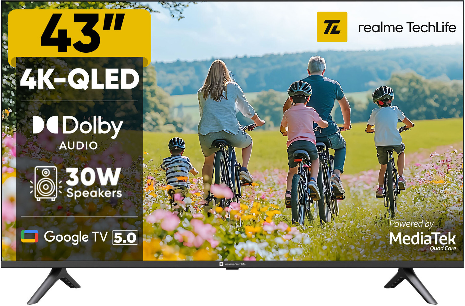 Image of realme TechLife 108 cm (43 inch) QLED Ultra HD (4K) Smart Google TV 2026 Edition with 5.0 OS, Dolby Audio, and 30 W downfiring speaker