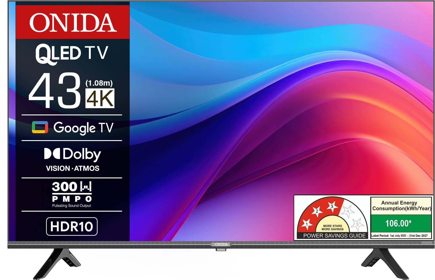 ONIDA 108 cm (43 inch) QLED Ultra HD (4K) Smart Google TV (QZ43UI