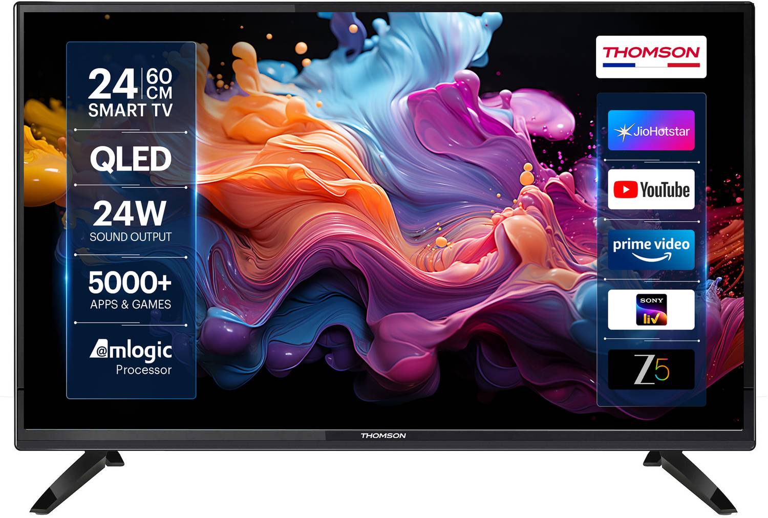 Thomson Alpha QLED 60 cm (24 inch) QLED HD Ready Smart Linux TV with 24W Sound Output | Web Browser | Sports Mode | Bezel Design