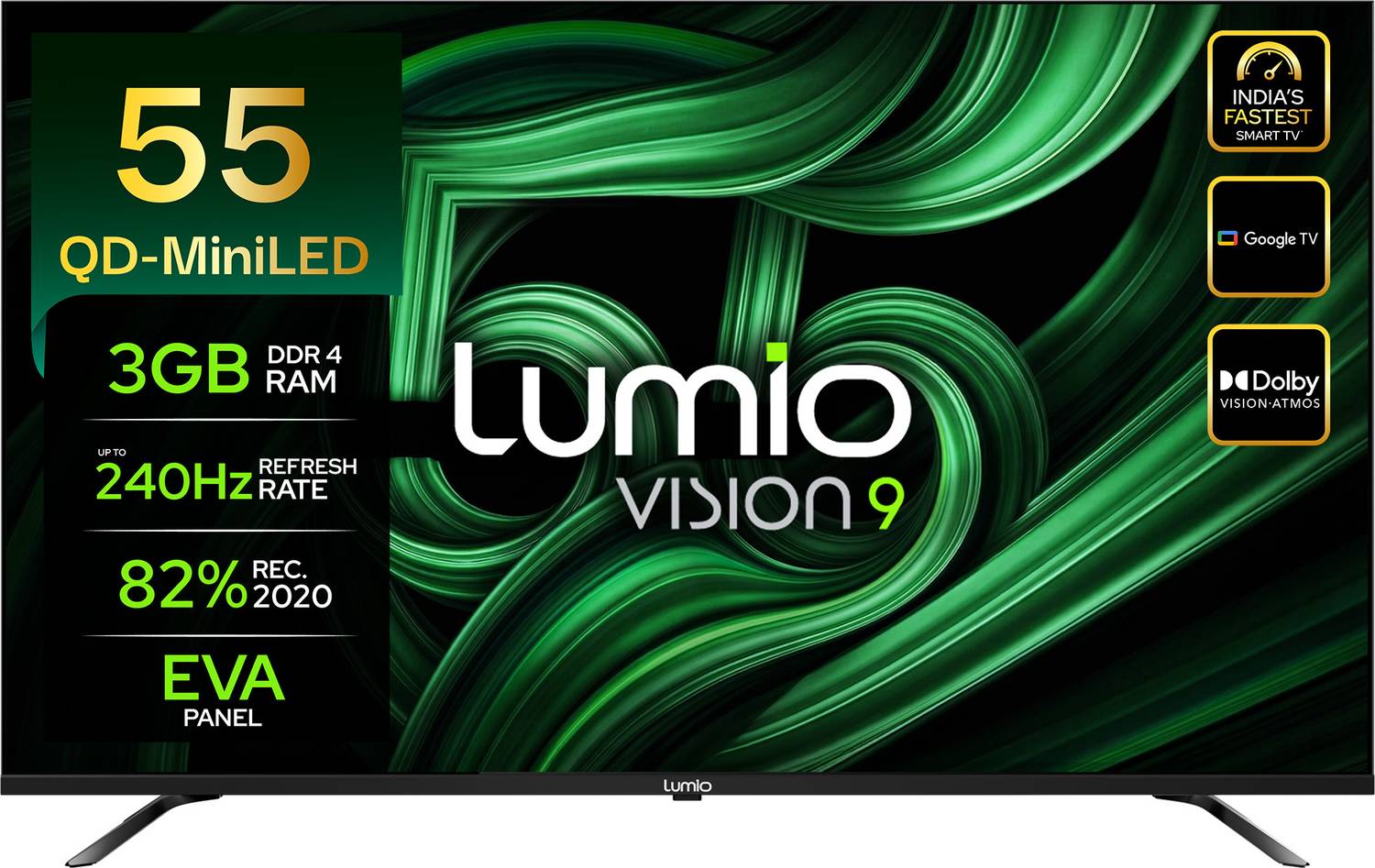 Lumio Vision 9 139 cm (55 inch) Ultra HD (4K) Mini LED Smart Google TV 2026 Edition with 4K 144Hz 1080p 240Hz HDR Dolby Vision + Atmos and 800 Nits Peak Brightness Over 100% Colour India's Fastest Smart TV* with 3GB RAM price history chart and lowest price