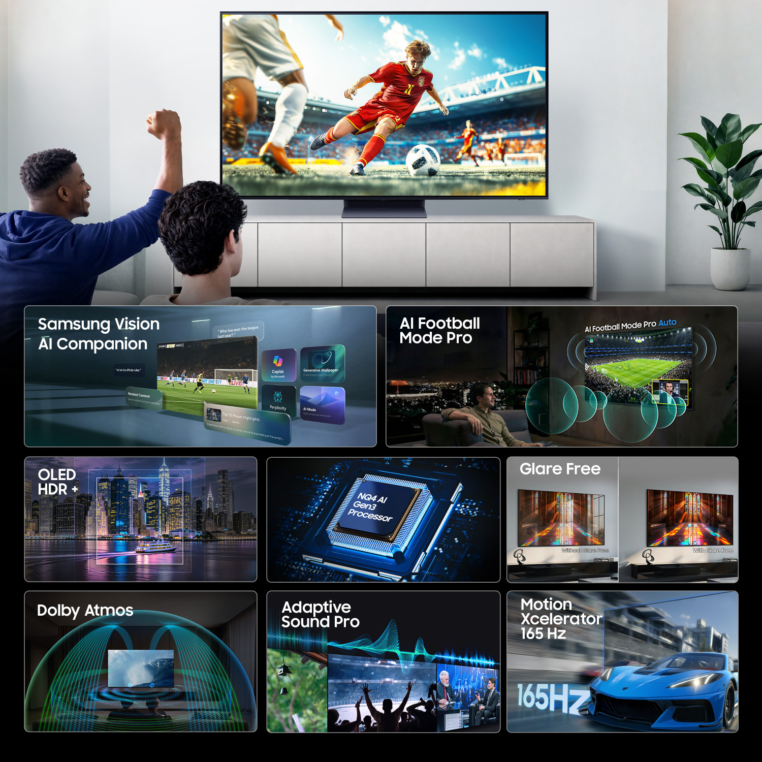 Image of Samsung Vision AI 163 cm (65 inch) OLED Ultra HD (4K) Smart Tizen TV 2026 Edition with 4K AI Upscaling Pro OLED HDR+ NQ4 AI Gen3 Processor Glare Free AI Football Mode Pro Multiple Voice Assistance Remote Control Dolby Atmos Samsung Knox Security 150+ Free Channels