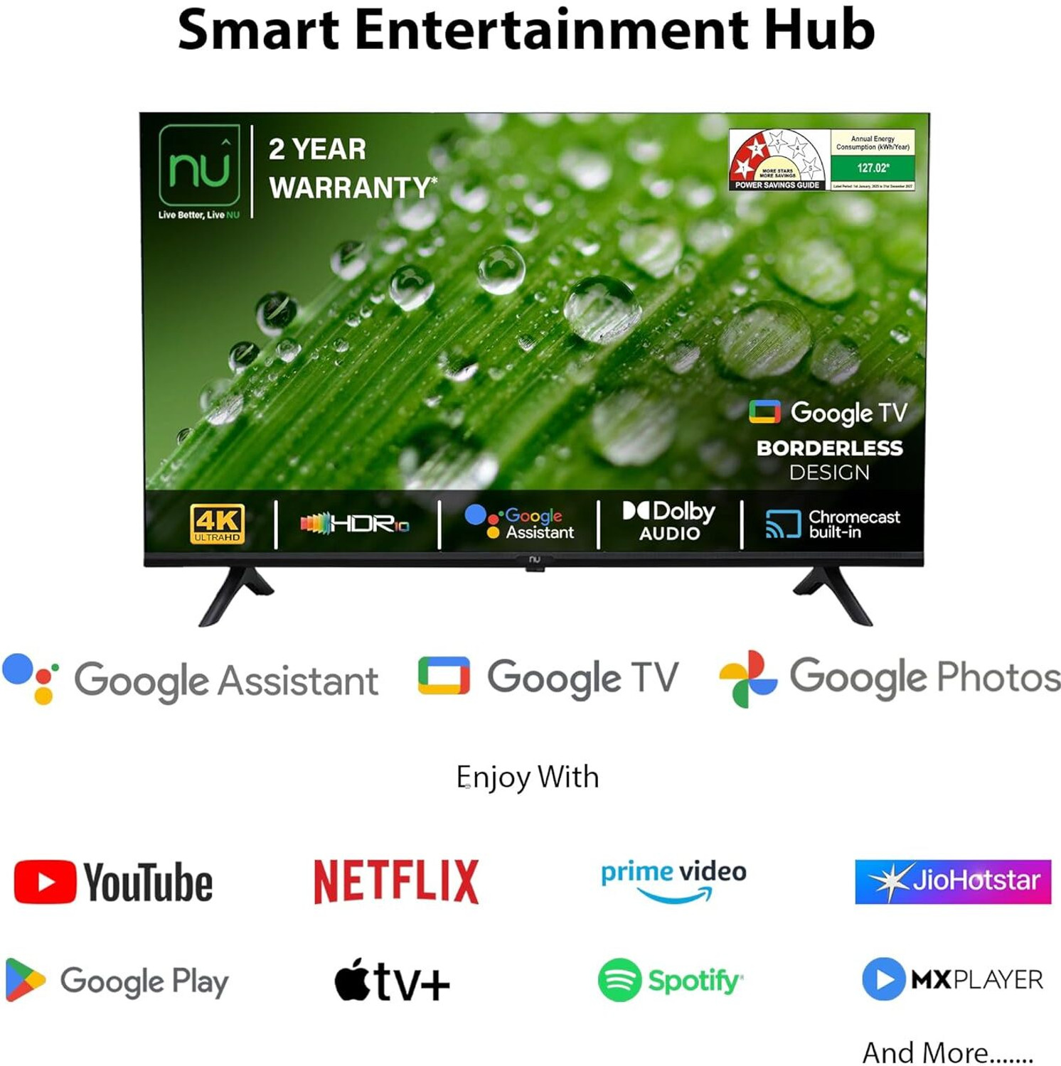 Image of NU 139.7 cm (55 inch) Ultra HD (4K) LED Smart Google TV with Mount