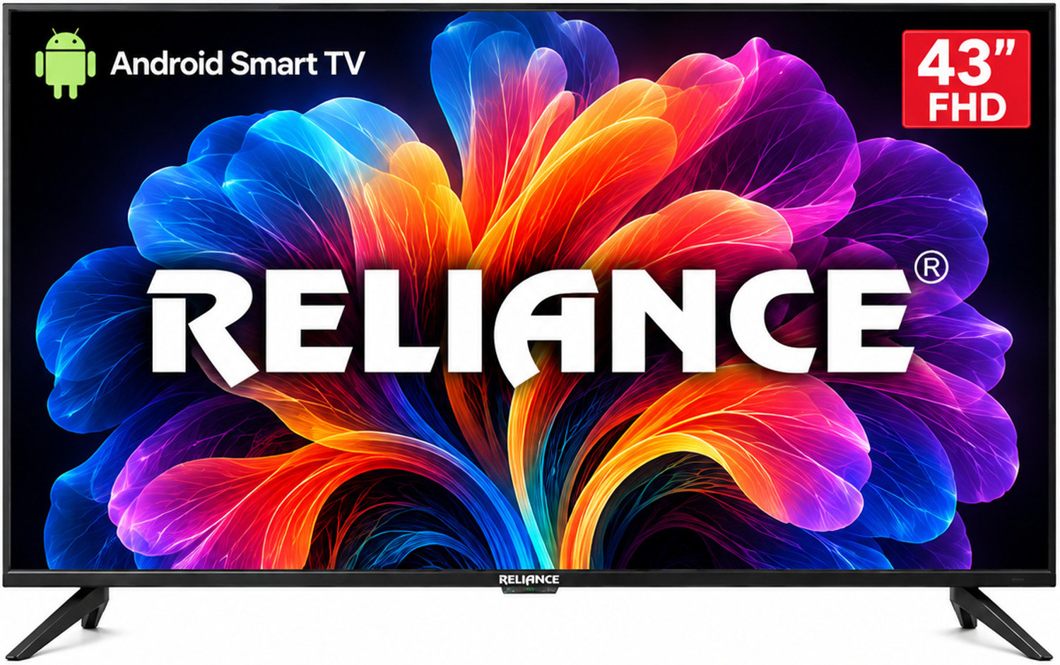 Image of Reliance 108 cm (43 inch) Full HD LED Smart Android TV 2026 Edition with Full HD 1920x1080 Display | 4 Core CPU | 1GB RAM + 8GB Storage | Wi-Fi 2.4G /5G | Bluetooth | Voice Remote | HDMI & USB | 2 USB ports, 2 HDMI inputs, 2 AV inputs, 1 Audio In and 1 Earphone output (RO43AD2026FHD)