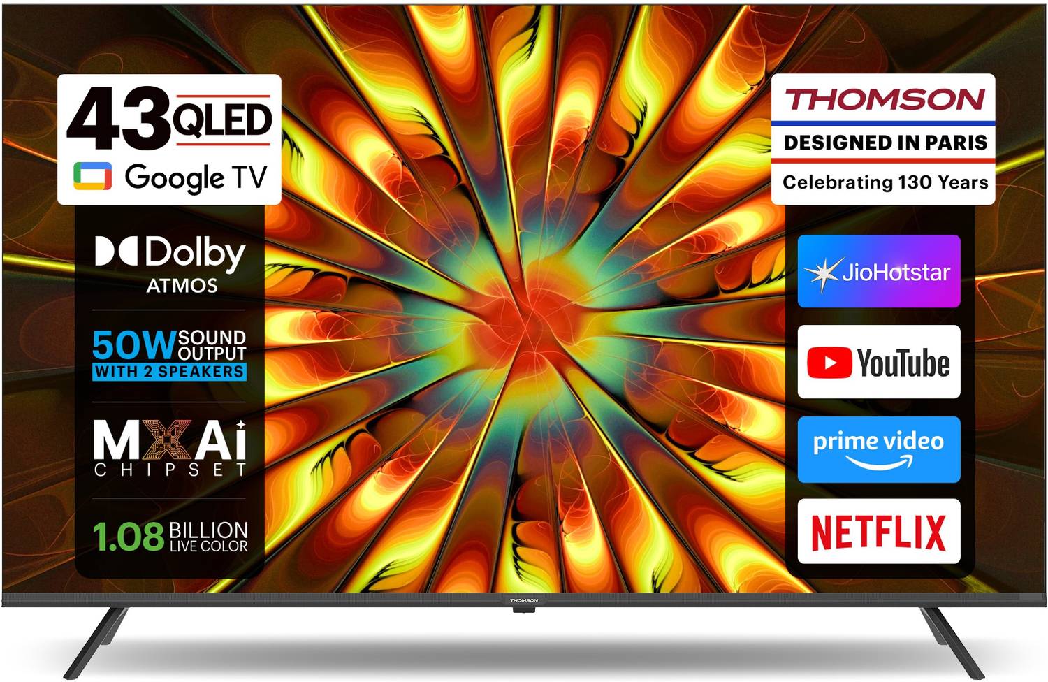 Thomson Phoenix 2025 Edition 108 cm (43 inch) QLED Ultra HD (4K) Smart Google TV with Dolby Atmos 50 Watts Sound Output 2 Speakers AI Smooth Motion Rate HDR 10 Google Assistan