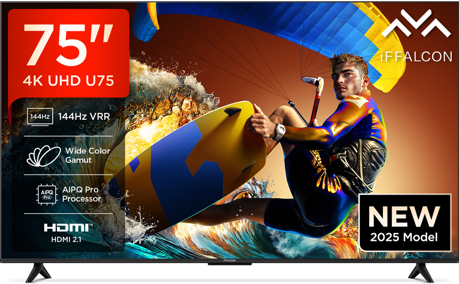 Image of iFFALCON U75 189 cm (75 inch) Ultra HD (4K) LED Smart Google TV with 144 Hz VRR | Wide Color Gamut | AiPQ Pro Processor | 30 W Dolby Vision- Atmos | 3 GB RAM | 32 GB ROM