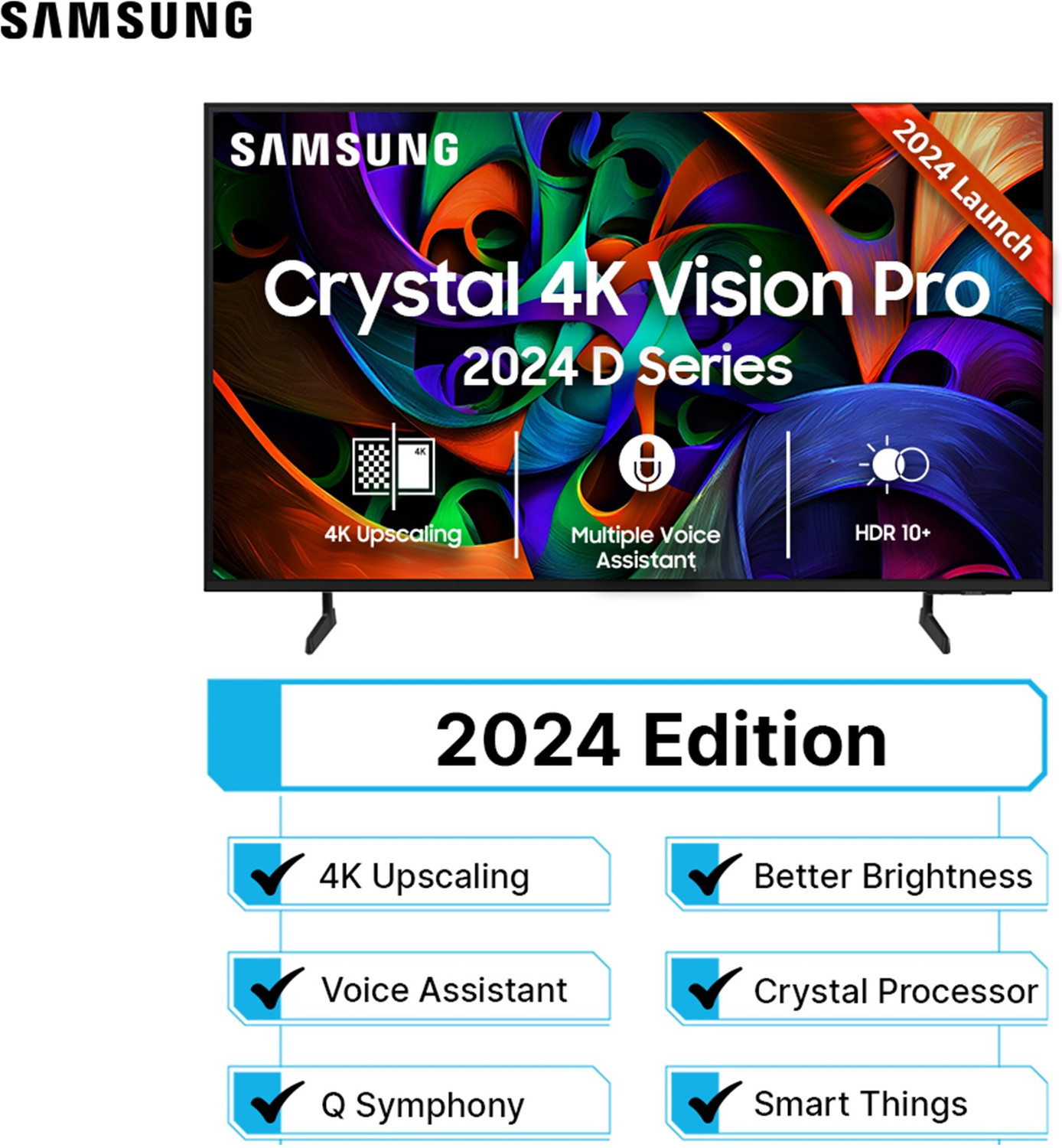 Image of Samsung Crystal 4K Vision Pro 108 cm (43 inch) Ultra HD (4K) LED Smart Tizen TV with Bright Vision | 4K Upscaling | Multiple Voice Assistance Remote | Purcolor | HDR 10+ | Auto Game Mode | Q-Symphony | Knox Security