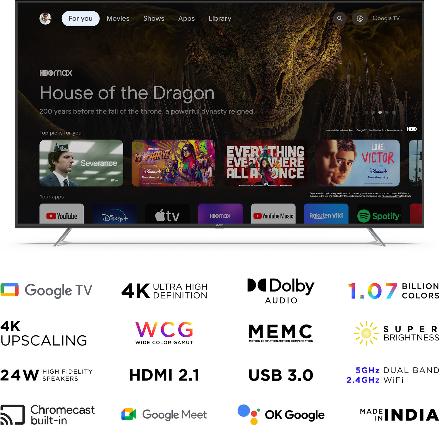 Image of Acer 177 cm (70 inch) Ultra HD (4K) LED Smart Google TV