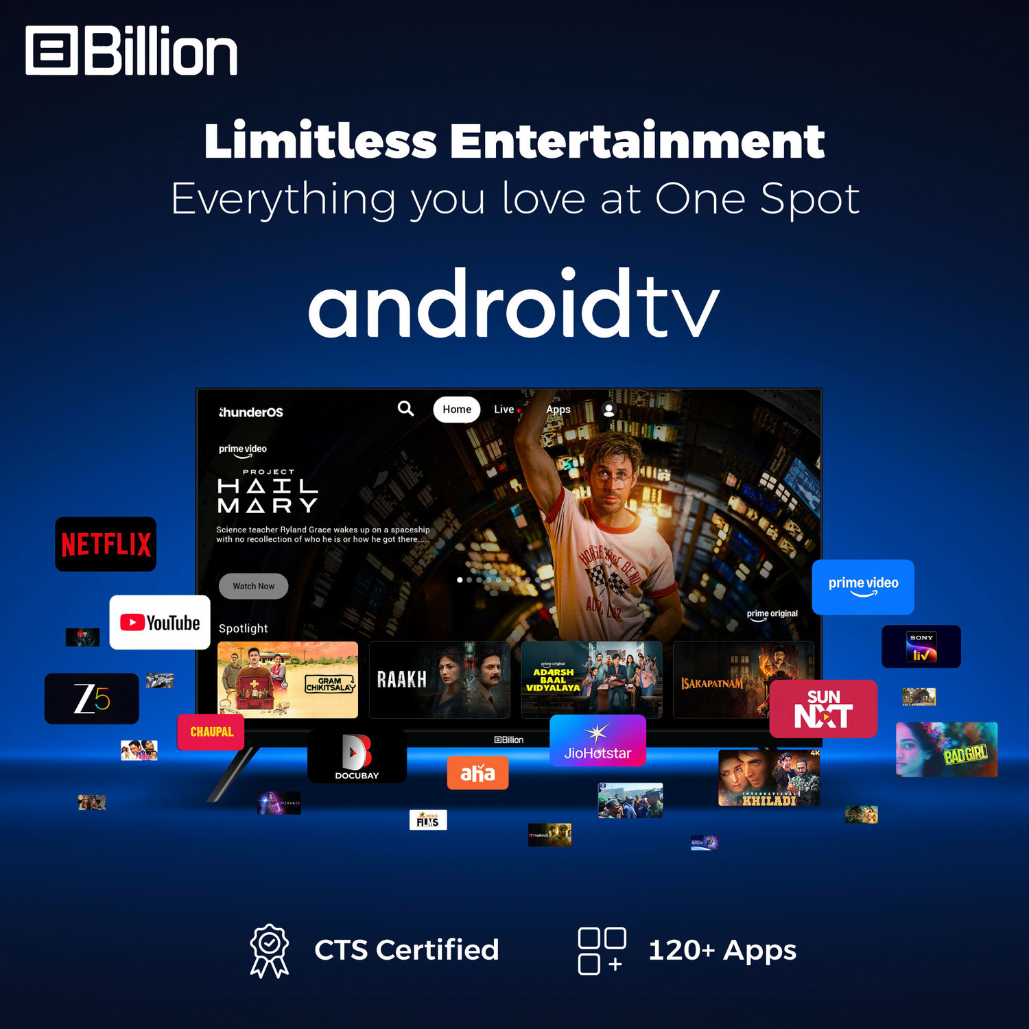 Image of Billion 80 cm (32 inch) HD Ready LED Smart Android TV with Thunder OS, Live TV, Netflix, 100+ Apps, 20W Speakers, 300 Nits Brightness, Bezel-less Design