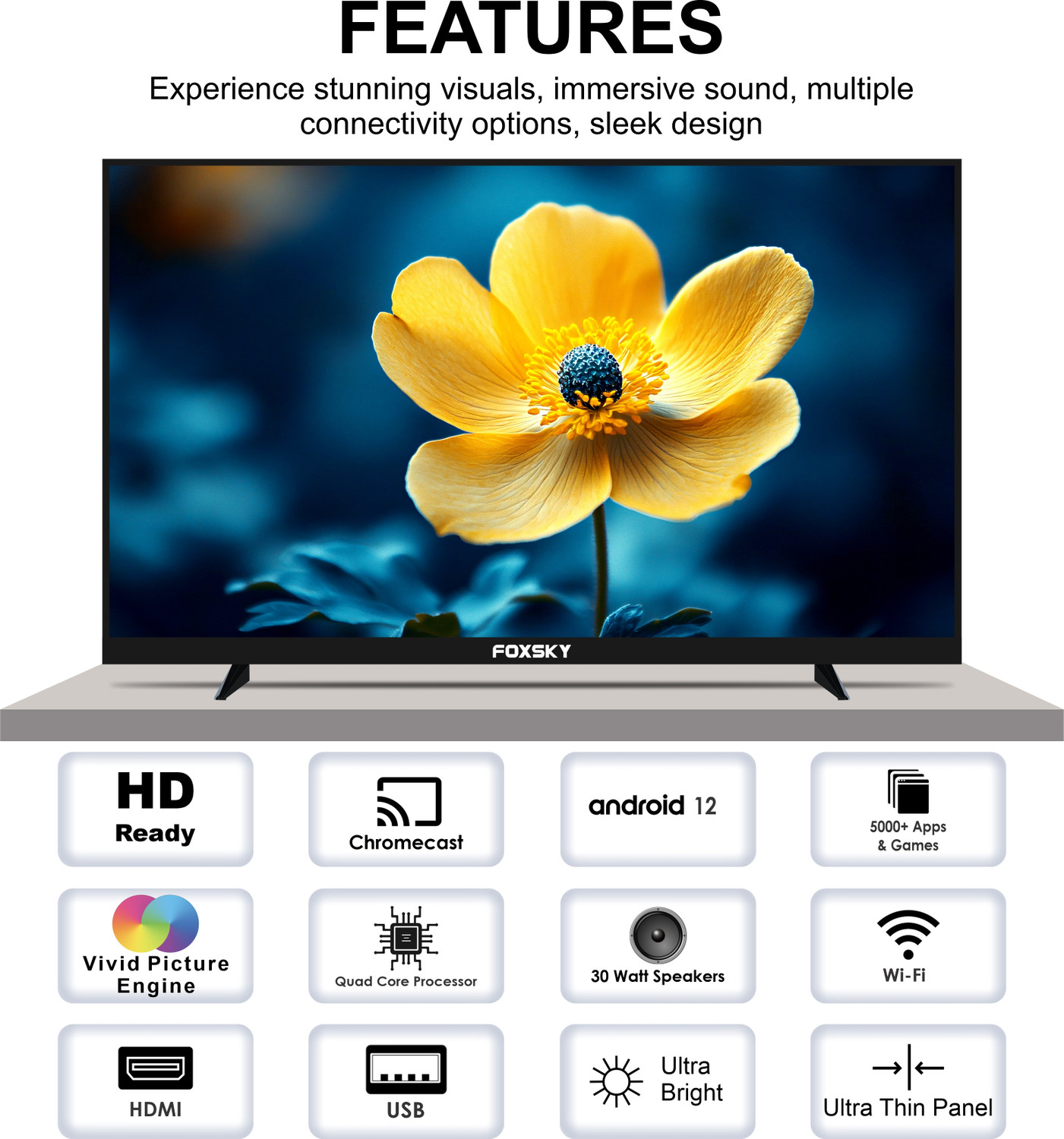 Image of Foxsky 102 cm (40 inch) QLED Full HD Smart Android TV 2026 Edition with 2.1 CH Audio System Tuned by 30W Sun Voice India's Largest Speaker Manufacturer, Native 60Hz Refresh Rate