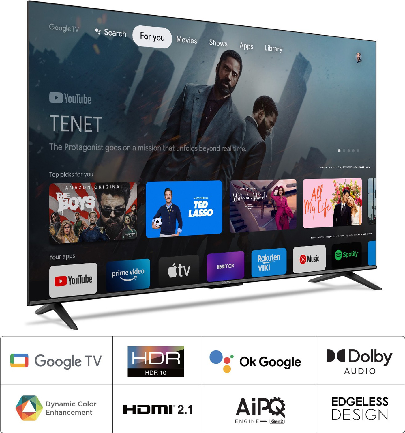 Image of iFFALCON by TCL U62 139 cm (55 inch) Ultra HD (4K) LED Smart Google TV with 24W Dolby Audio, HDR10 and Bezel-Less Design