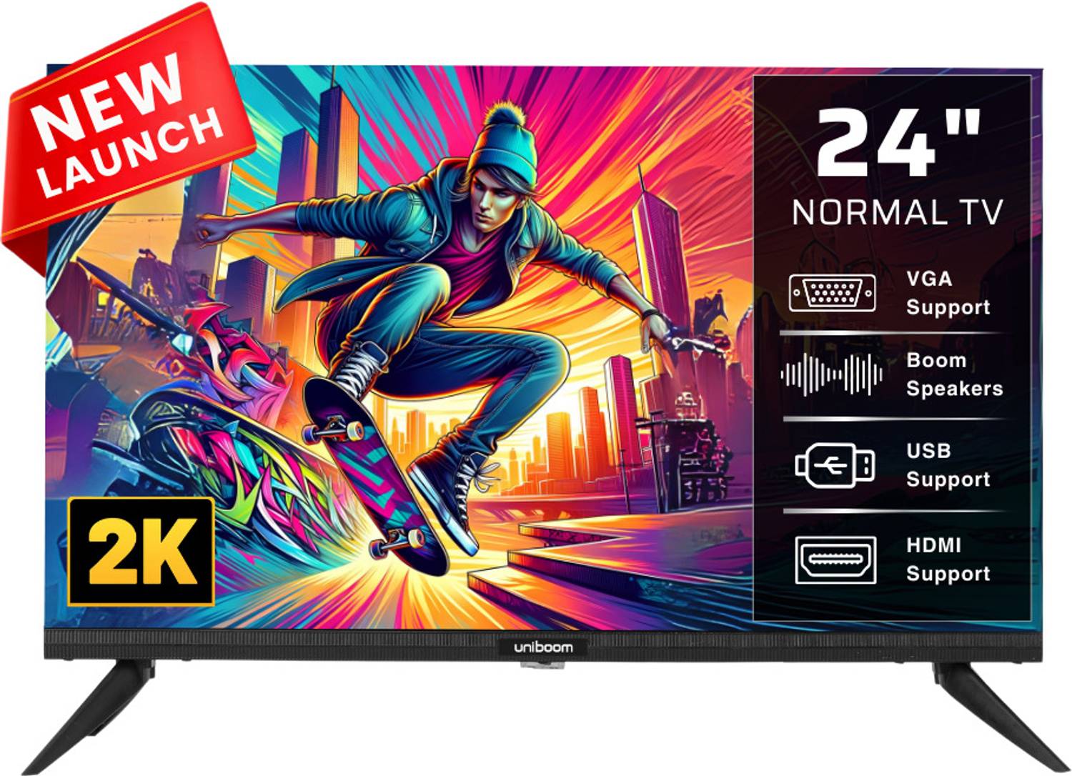 Uniboom 60 cm (24 inch) HD Ready LED TV with Firing Boom Speakers