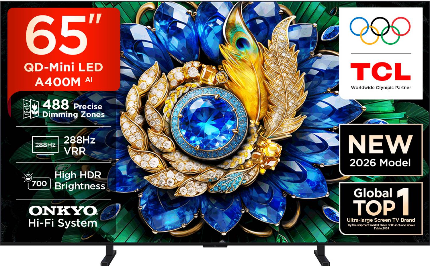TCL A400M 163.83 cm (65 Inch) Ultra HD (4K) Mini LED Smart Google TV 2026 Edition with ONKYO Hi-Fi System Up to 488 Precise Dimming Zones 288 VRR High HDR Brightness TSR AiPQ Processor AMD Free Sync Premium TCL Ai Ultra-slim Unibody Design price history chart and lowest price