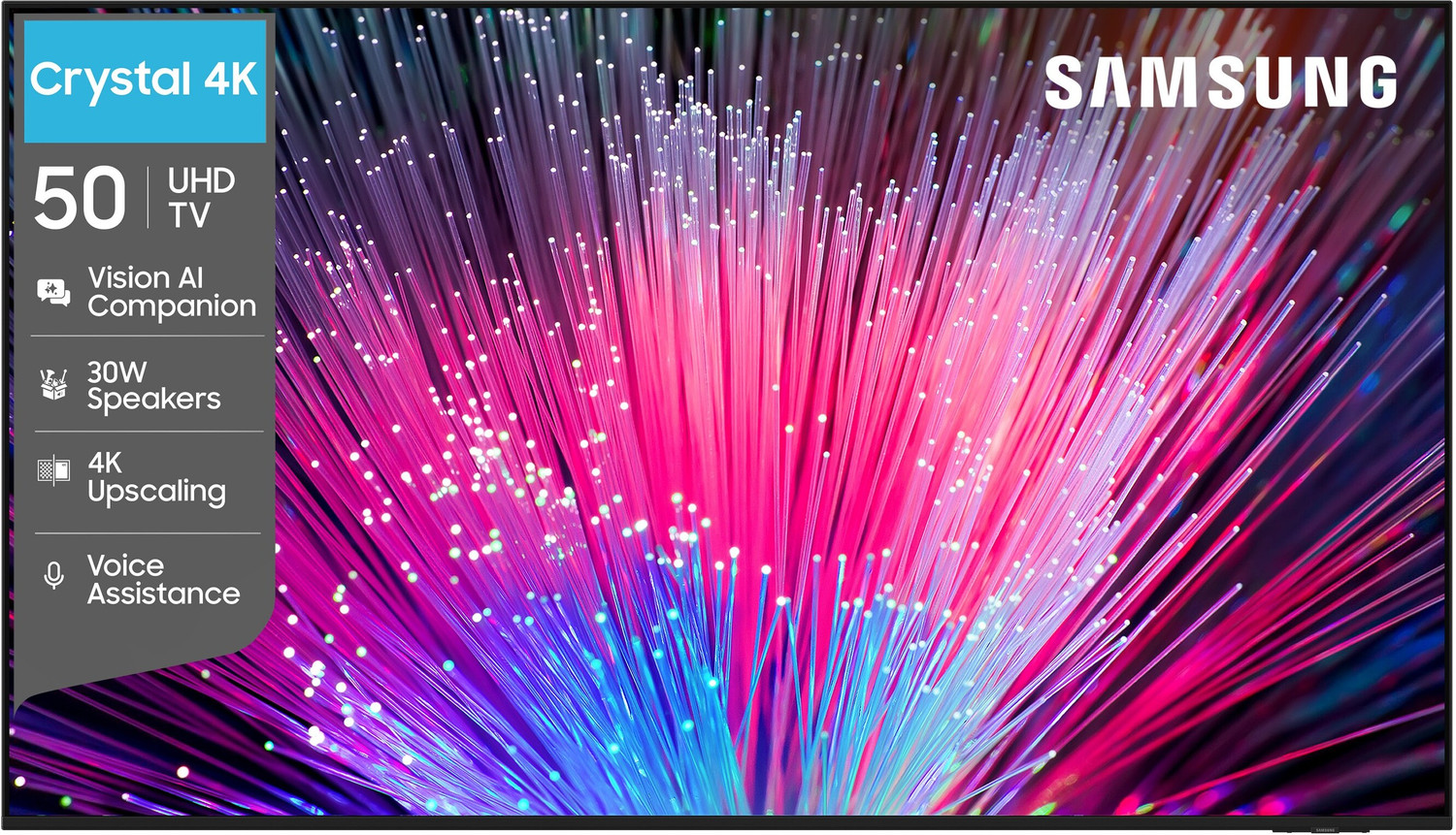 Image of Samsung Crystal 4K Vision AI 125 cm (50 inch) Ultra HD (4K) LED Smart Tizen TV 2026 Edition with 30W Speakers 4K Upscaling HDR 10+ Football Mode Voice Assistance Remote Control PurColor Metal Stream Design Samsung Knox Security 150+ Free Channels