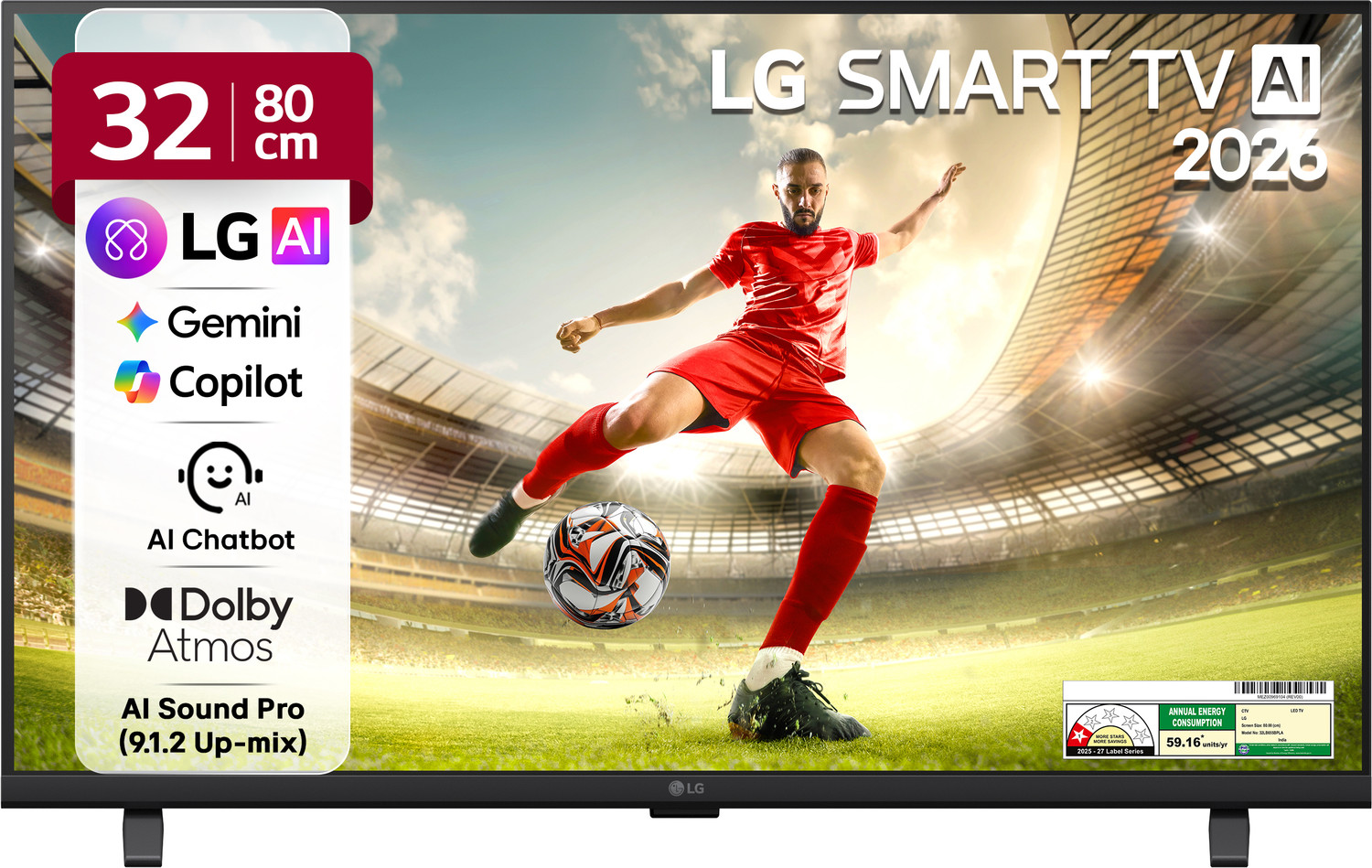 Image of LG AI LB65 80 cm (32 inch) Full HD LED Smart WebOS TV 2026 Edition with Dolby Atmos, AI Magic Motion Remote, Multi AI (Google Gemini & MS Copilot), with Alpha5 AI Processor Gen9, HDR10 Pro, AI Sound Pro (Virtual 9.1.2 Up-mix), 5 YearsOS upgrade, Secured by LG Shield, LG Channels
