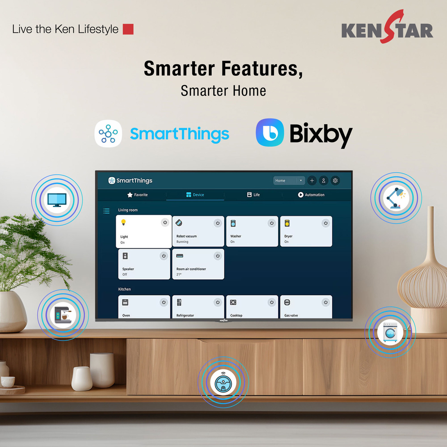 Image of Kenstar 139 cm (55 inch) Ultra HD (4K) LED Smart Tizen TV with Metal Frameless Design 24W Dolby Audio Samsung TV Plus App (100+ Live Channels) Voice enabled Remote