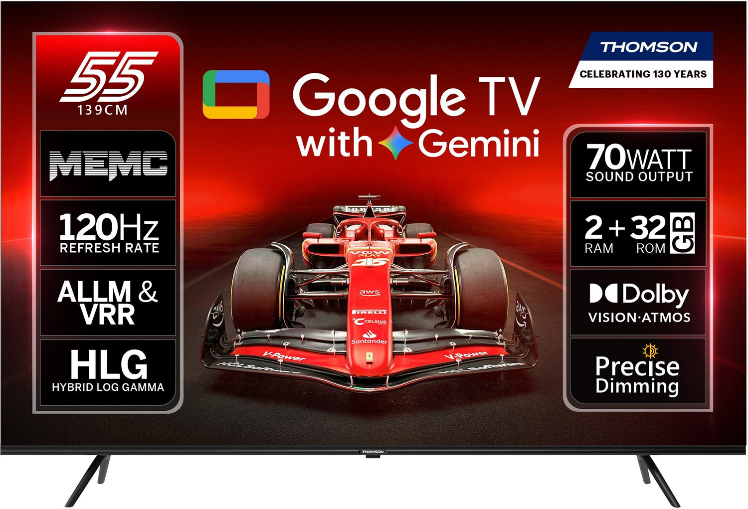 Image of Thomson NeoX 139 cm (55 inch) QLED Ultra HD (4K) Smart Google TV with Gemini , MEMC Dolby Vision - Atmos 70W Sound Output powered by Blaupunkt 4 Speaker 32 GB Storage 550 Nits Brightness Precise Dimming HDR10+ 120 Hz Refresh Rate HLG ALLM & VRR Eyecare Technology Google Assistant Bezel Less Design