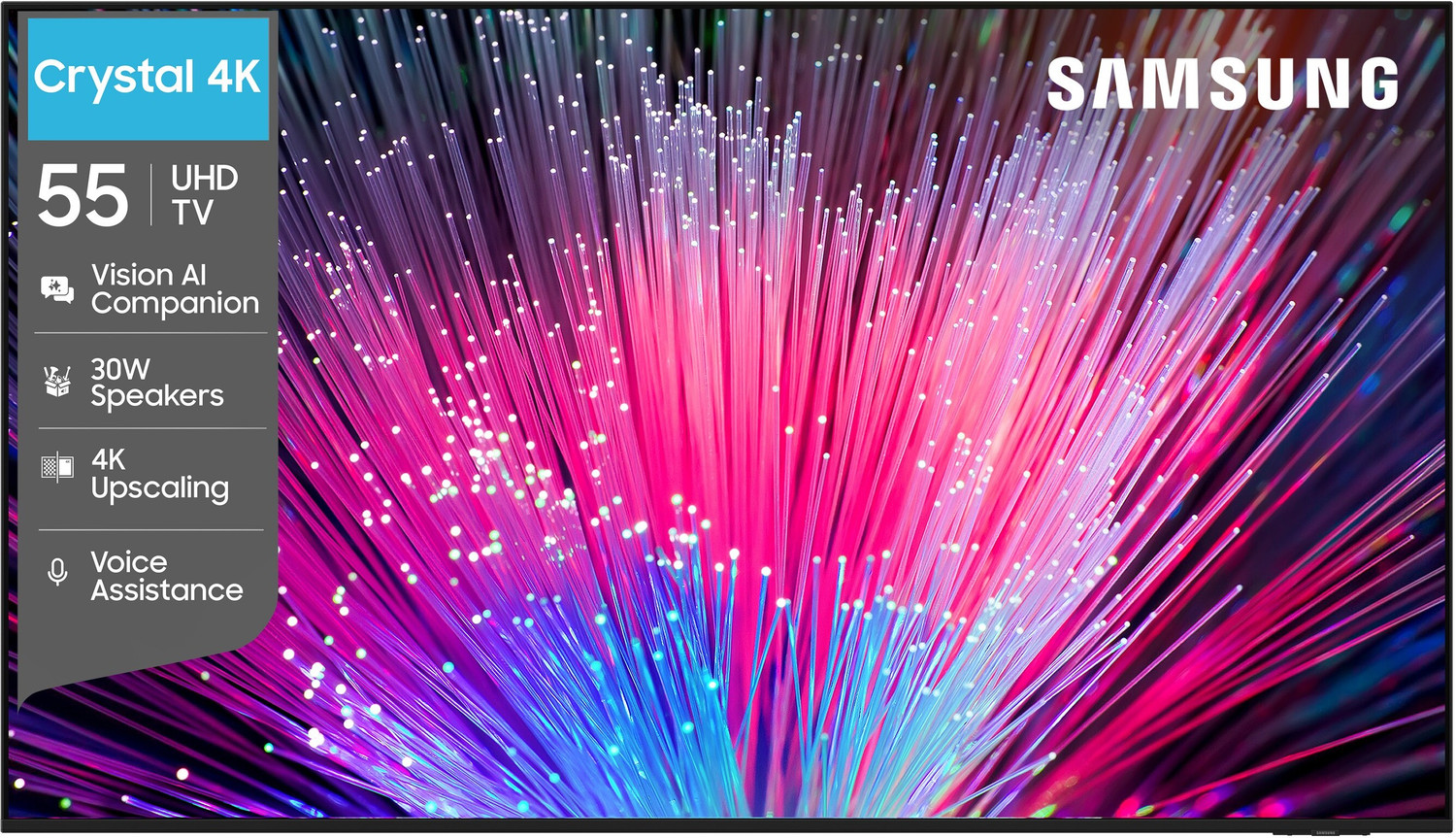 Image of Samsung Crystal 4K Vision AI 138 cm (55 inch) Ultra HD (4K) LED Smart Tizen TV 2026 Edition with 30W Speakers 4K Upscaling HDR 10+ Football Mode Voice Assistance Remote Control PurColor Metal Stream Design Samsung Knox Security 150+ Free Channels