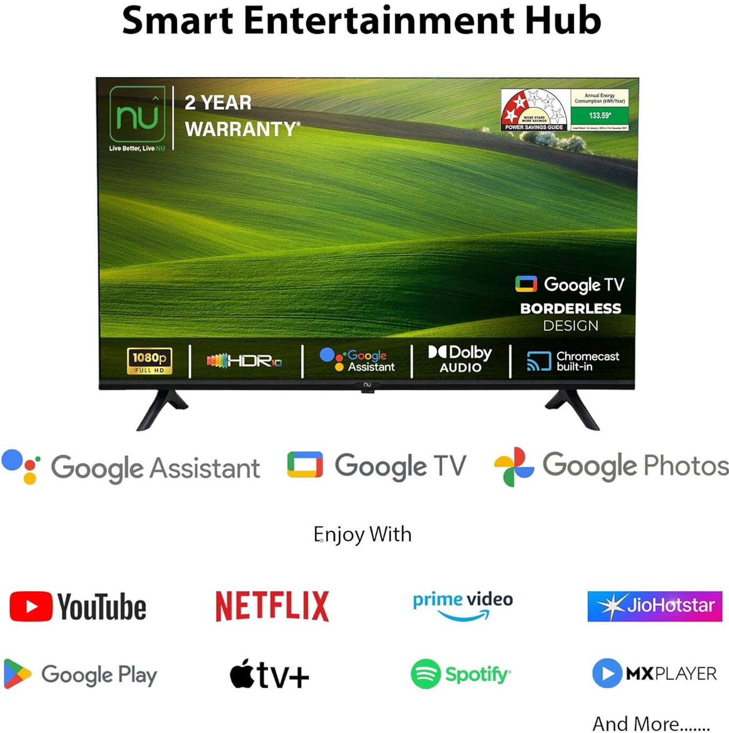 Image of NU 109.2 cm (43 inch) Ultra HD (4K) LED Smart Google TV with Mount