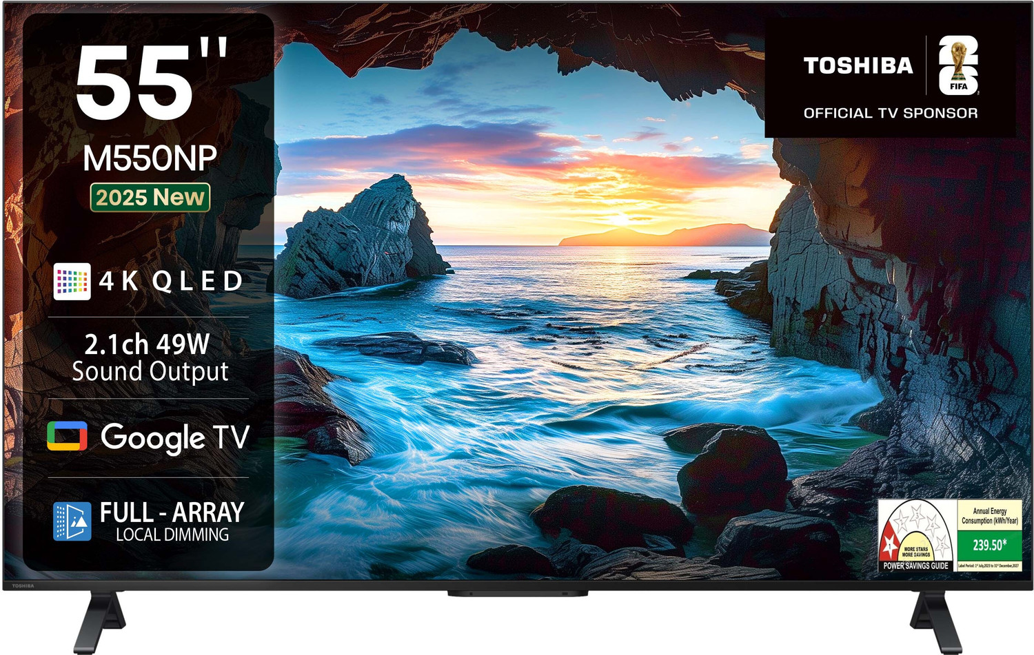 Image of TOSHIBA 139 cm (55 inch) QLED Ultra HD (4K) Smart Google TV with Full Array Local Dimming, 49W Power Bass Woofer and HSR 120