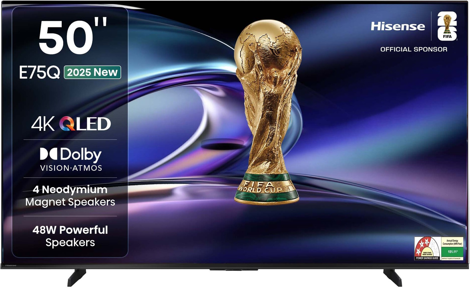 Image of Hisense 50E75Q 126 cm (50 inch) QLED Ultra HD (4K) Smart VIDAA TV with 4 Speakers 48W Powerful Speakers| Dolby Vision Atmos| Cricket Mode