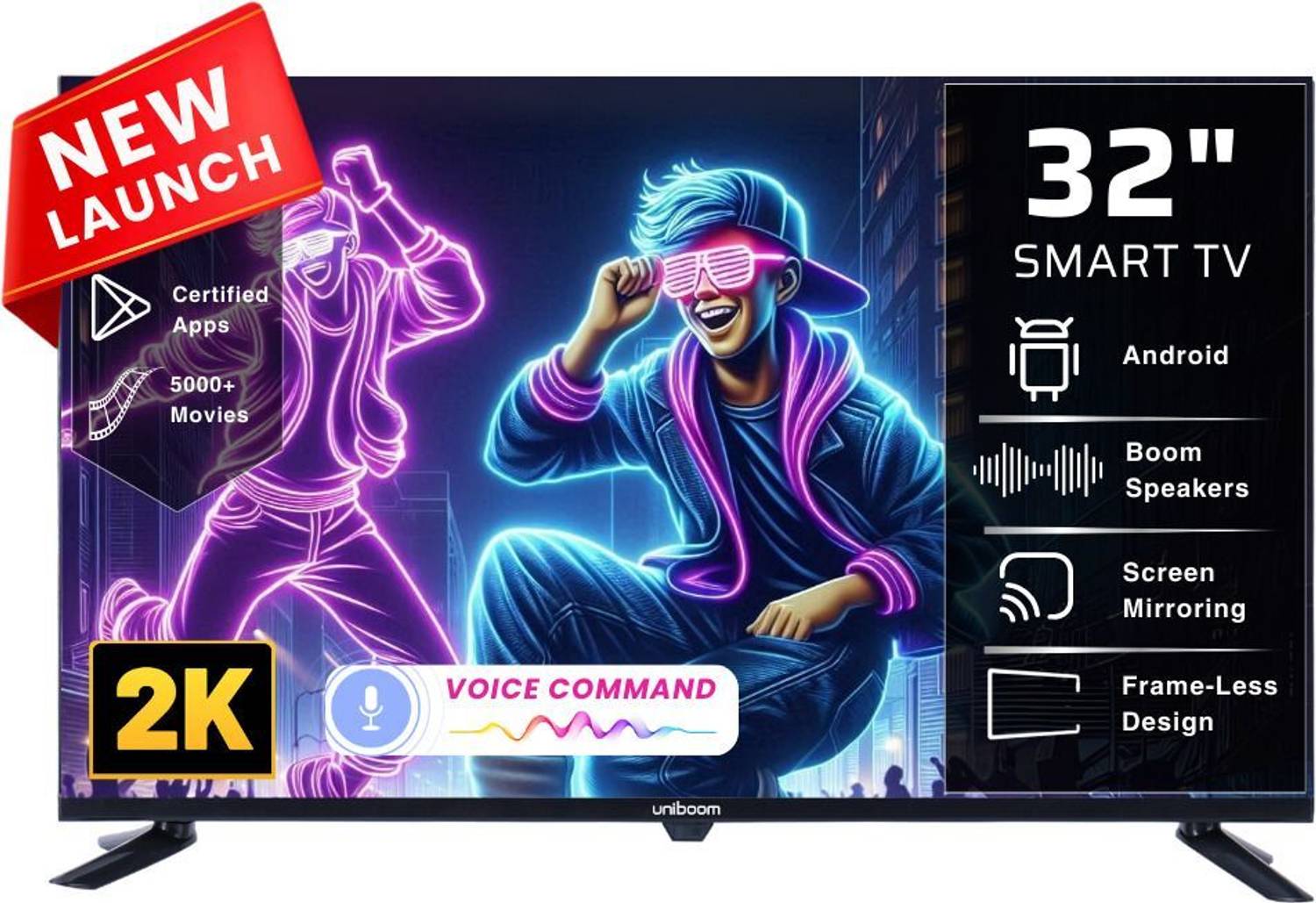 Uniboom 80 cm (32 inch) HD Ready LED Smart Android TV with Voice