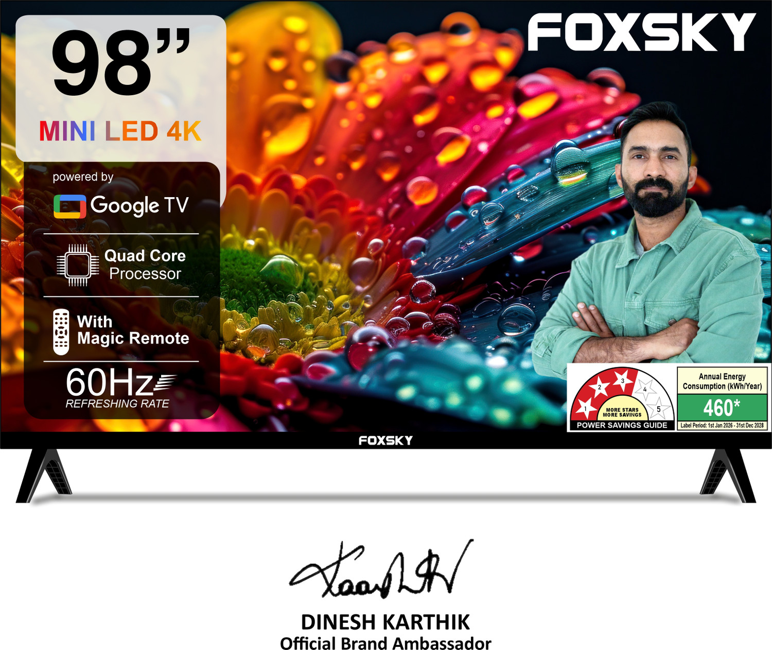 Image of Foxsky 248 cm (98 inch) Ultra HD (4K) Mini LED Smart WebOS TV 2026 Edition with 2.1CH Audio System Tuned by 40W, Native 60Hz Refresh Rate