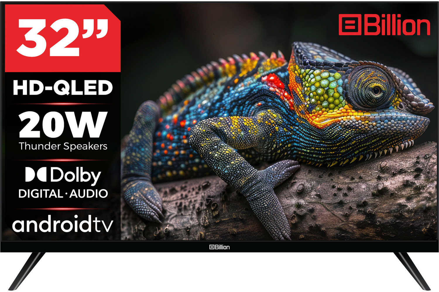 Image of Billion 80 cm (32 inch) HD Ready LED Smart Android TV with Thunder OS, Live TV, Netflix, 100+ Apps, 20W Speakers, 300 Nits Brightness, Bezel-less Design