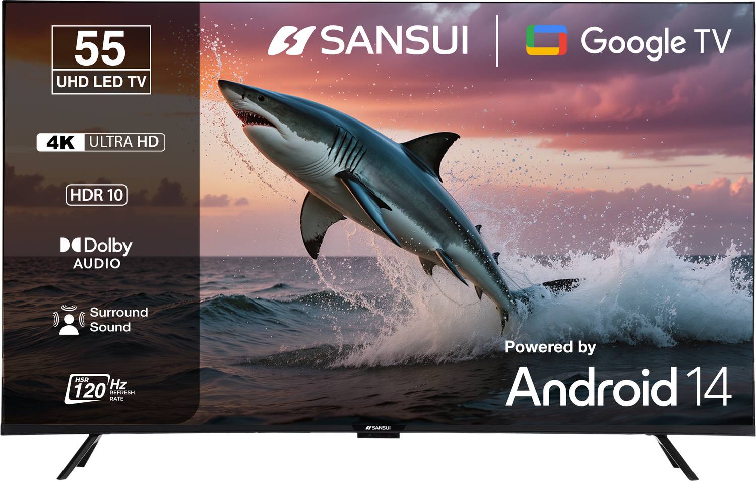 Sansui 140 cm (55 inch) Ultra HD (4K) LED Smart Google TV with HDR10| HLG| Dolby Audio| HSR 120Hz Refresh Rate| MEMC| 30W Surround Sound| FloLED Panel price history chart and lowest price