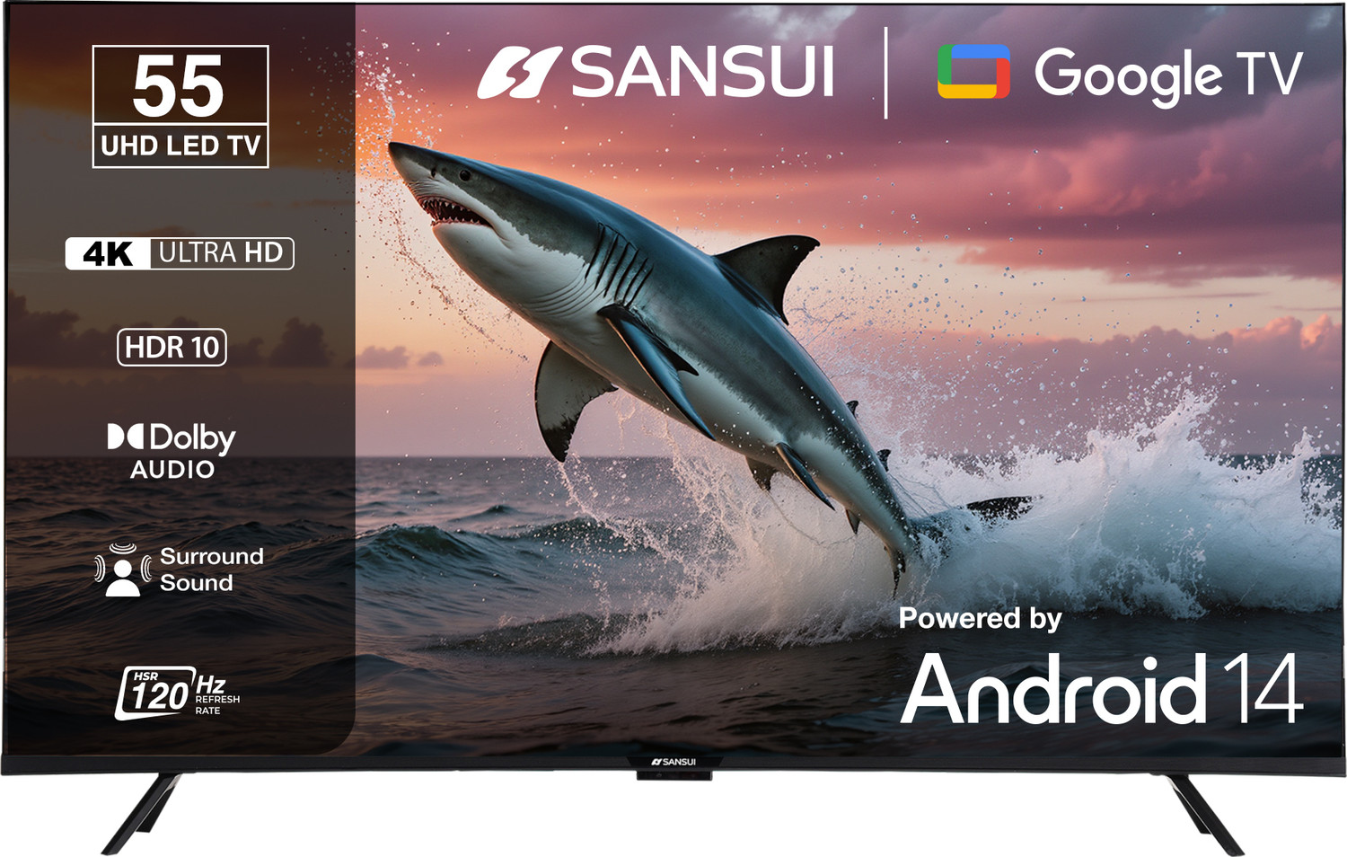 Image of Sansui 140 cm (55 inch) Ultra HD (4K) LED Smart Google TV with HDR10| HLG| Dolby Audio| HSR 120Hz Refresh Rate| MEMC| 30W Surround Sound| FloLED Panel
