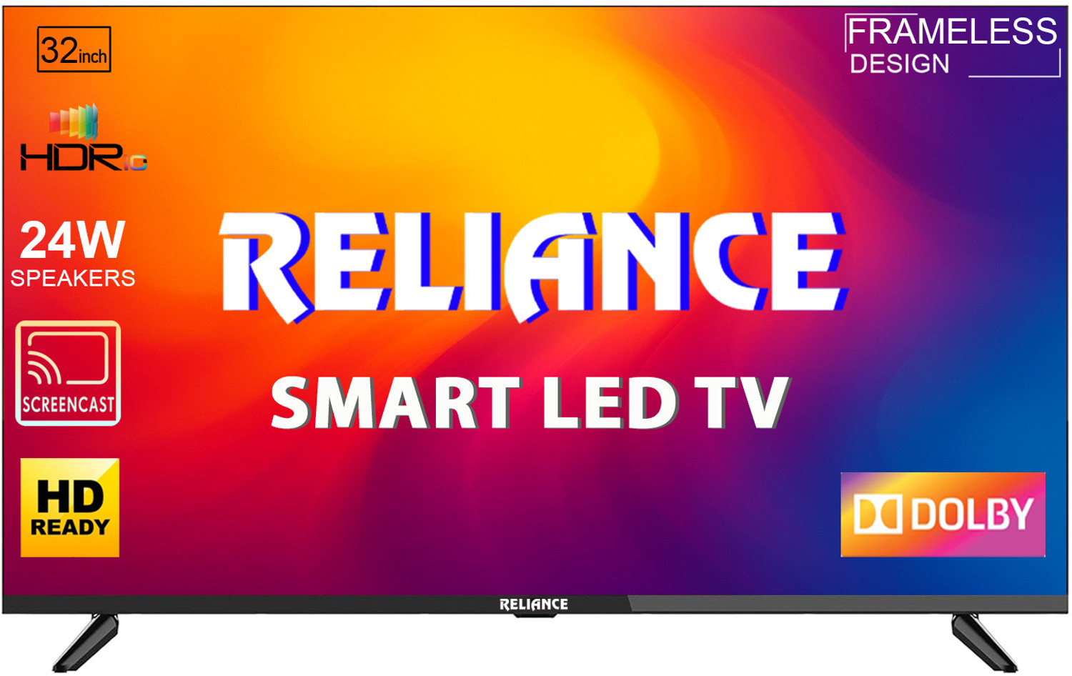 Image of Reliance 80 cm (32 inch) HD Ready LED Smart Android TV 2026 Edition with 24W Front Boom Speakers | 1000+ Apps | Built-in WiFi | Mobile Screen Cast | Gaming Support | Slim Design Television