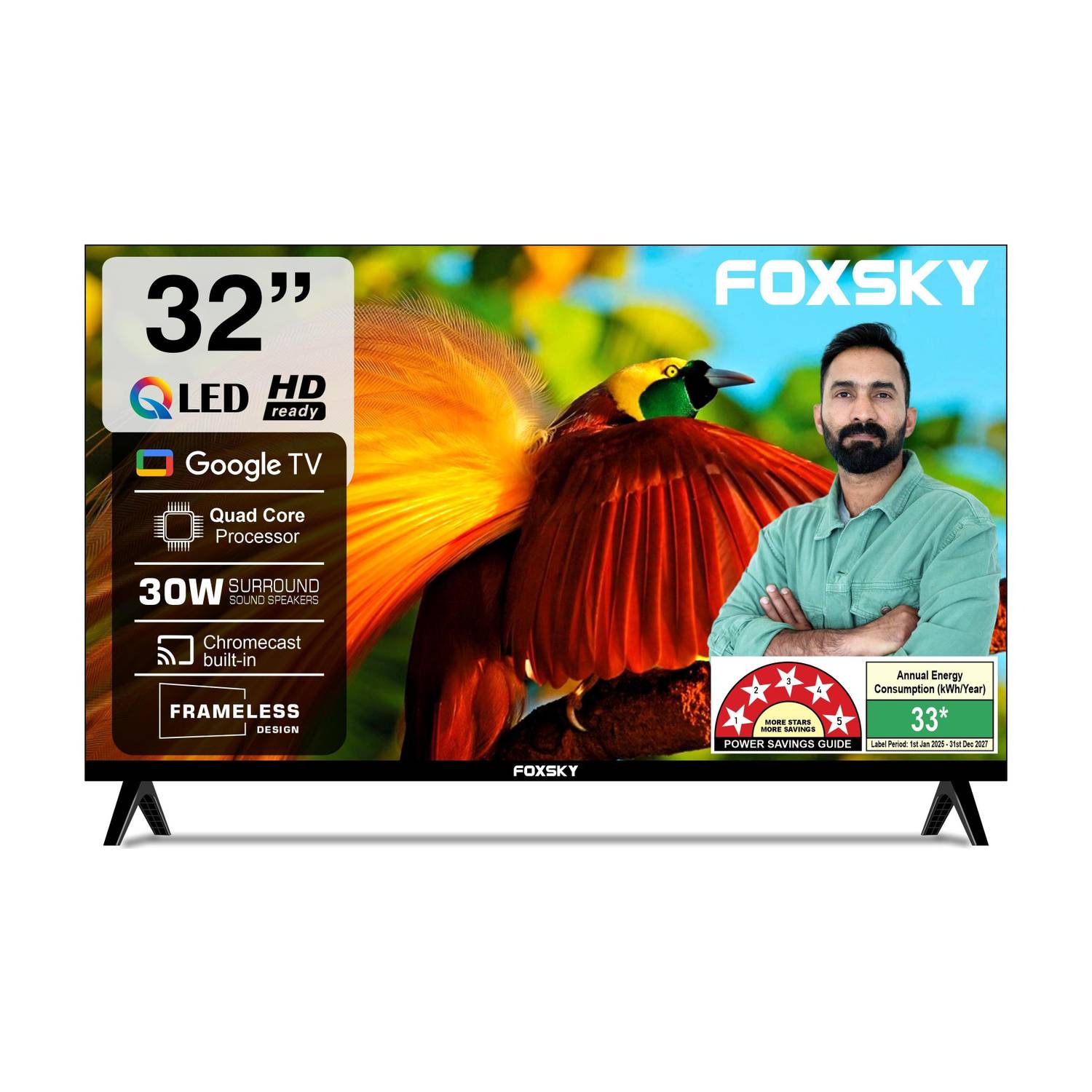 Foxsky 80 cm (32 inch) QLED HD Ready Smart Google TV with Voice Search with Remote
