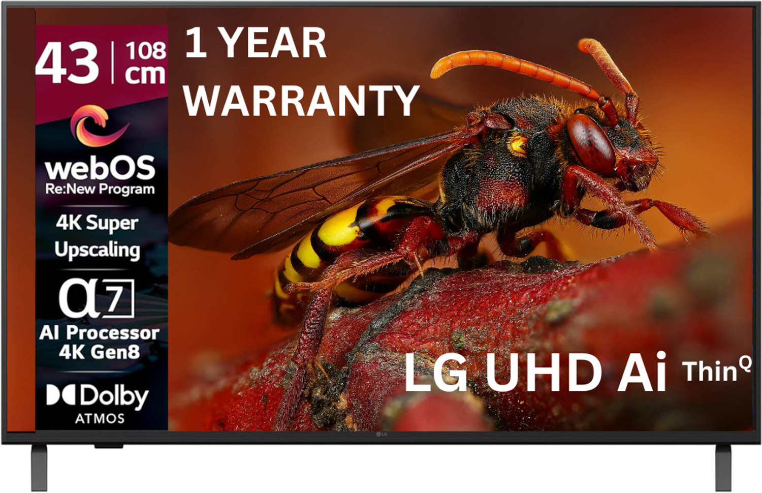 Image of LG AI TV UA8250 108 cm (43 inch) Ultra HD (4K) LED Smart WebOS TV 2025 Edition with Alpha7th Smart AI Processor 4K Gen8 | 4K Super Upscaling | AI Picture Pro | 4K Expression Enhancer | NEW AI Magic Remote Compatible | AI Search with MS Copilot | AI Sound Pro (9.1.2 ch) | Dolby Atmos | Chromecast Built-in | AI