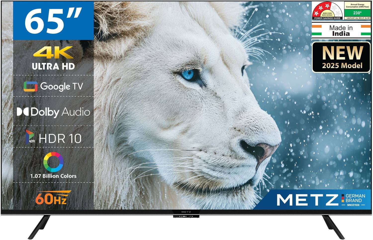 Metz Frameless 164 cm (65 inch) Ultra HD (4K) LED Smart Google TV with 30W Sound Output, Dolby Audio, HDR 10, HLG, Micro Border Design, 32GB Storage, Eye Care Technology price history chart and lowest price