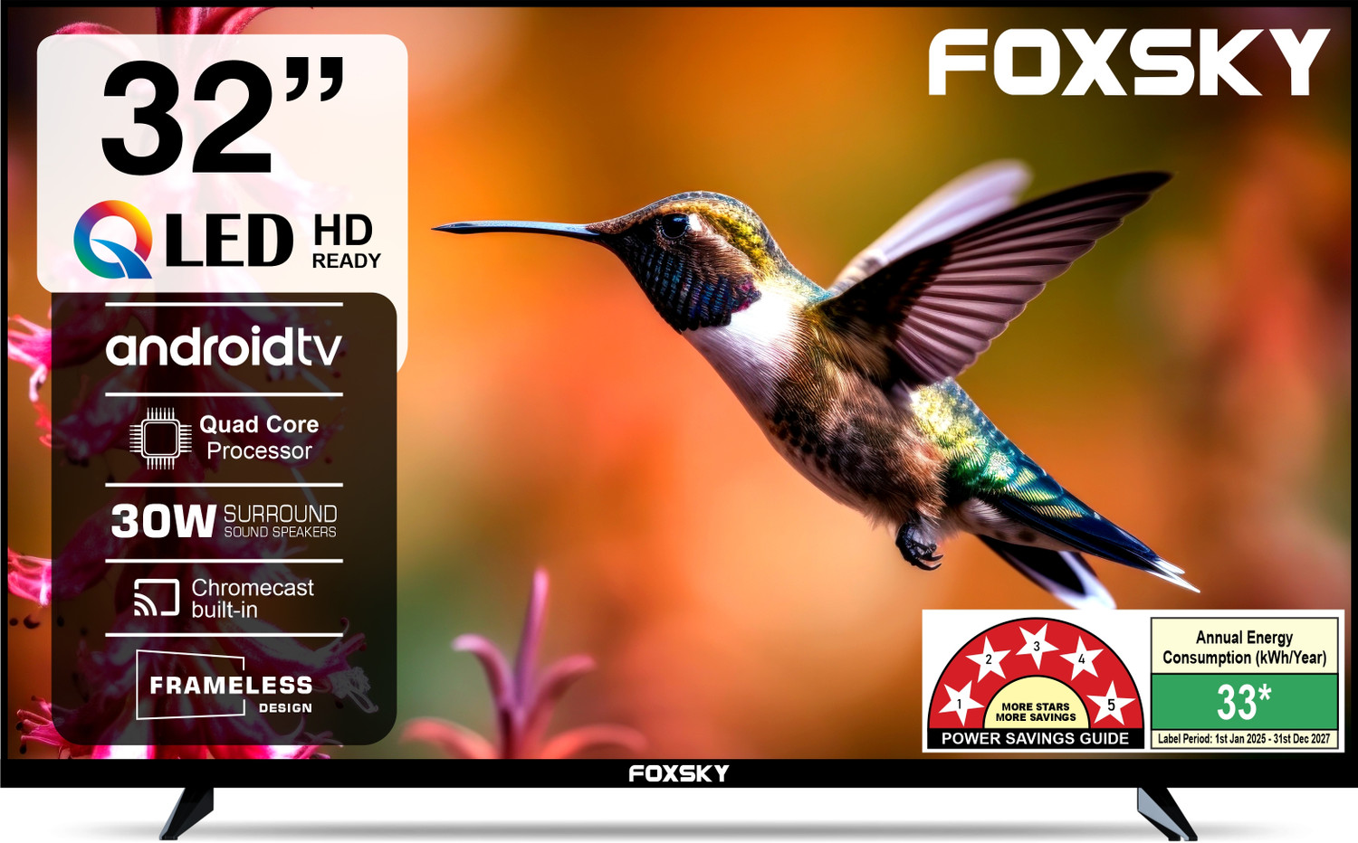Image of Foxsky 80 cm (32 inch) QLED HD Ready Smart Android TV 2026 Edition with 2.1 CH Audio System Tuned by 30W Sun Voice India's Largest Speaker Manufacturer, Native 60Hz Refresh Rate