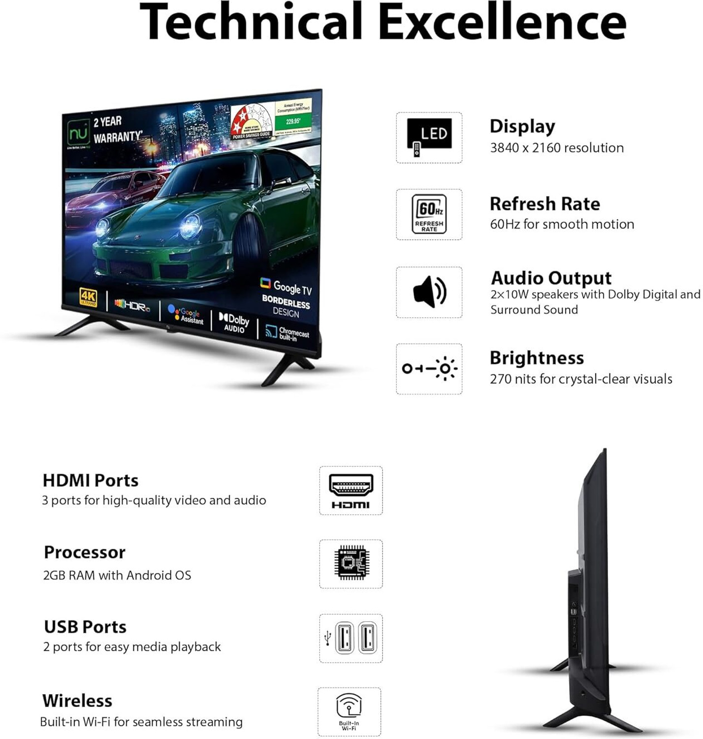 Image of NU 80 cm (32 inch) QLED HD Ready Smart Google TV with Mount