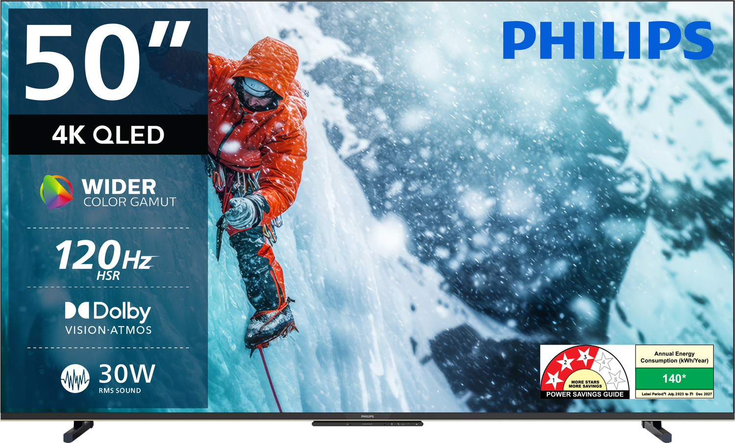 Image of PHILIPS 126 cm (50 inch) QLED Ultra HD (4K) Smart Google TV 2025 Edition with Dolby Vision 30W Dolby Atmos 120Hz Refresh Rate HDR 10+ Wider Colour Gamut Ultra Narrow Bezel 32 GB Storage