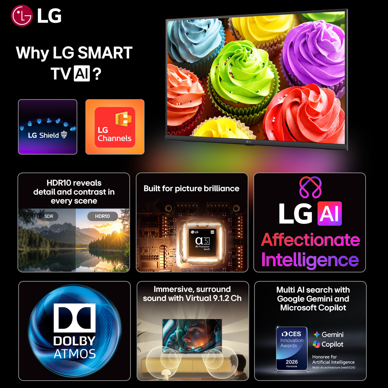 Image of LG AI LB65 80 cm (32 inch) Full HD LED Smart WebOS TV 2026 Edition with Dolby Atmos, AI Magic Motion Remote, Multi AI (Google Gemini & MS Copilot), with Alpha5 AI Processor Gen9, HDR10 Pro, AI Sound Pro (Virtual 9.1.2 Up-mix), 5 YearsOS upgrade, Secured by LG Shield, LG Channels