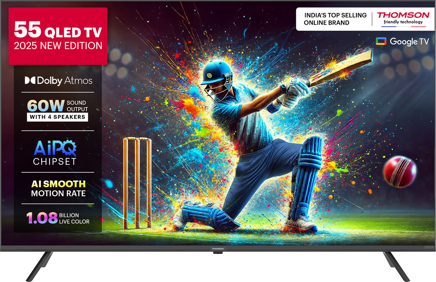 Image of Thomson Phoenix 2025 Edition 139 cm (55 inch) QLED Ultra HD (4K) Smart Google TV with Dolby Atmos 4 Speakers 60 Watts Sound Output Al Smooth Motion Rate HDR 10 Google Assistant