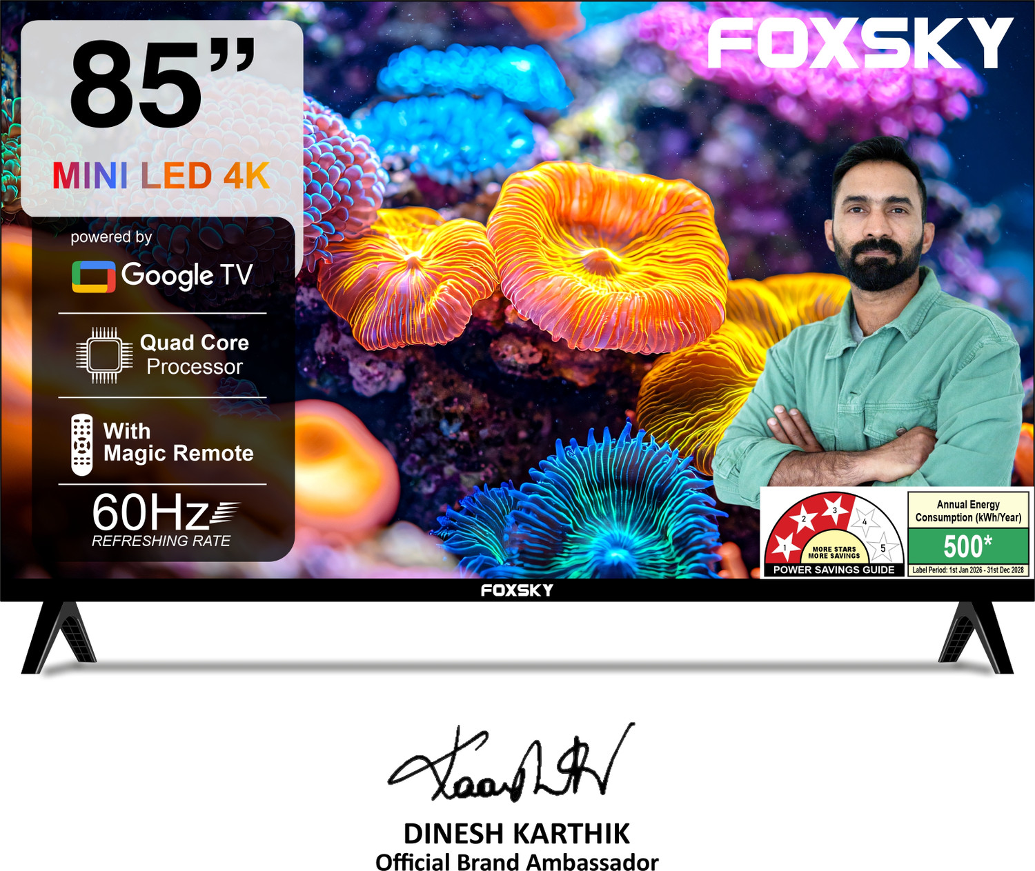 Image of Foxsky 215 cm (85 inch) Ultra HD (4K) Mini LED Smart WebOS TV 2026 Edition with 2.1CH Audio System Tuned by 40W, Native 60Hz Refresh Rate