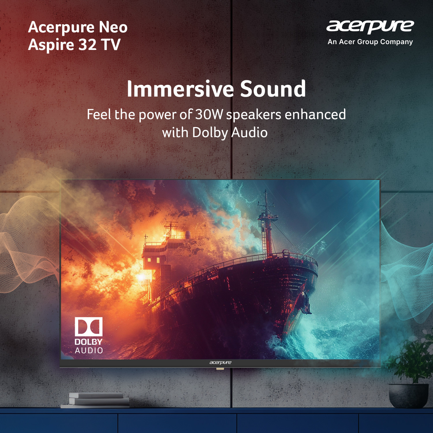 Image of acerpure Aspire Neo 80 cm (32 inch) HD Ready LED Smart Google TV with GTV 5.0 | Ref+ with Android 14 (Black)|30W Dolby Audio| Live TV | Free to Air Channels |HDR 10 | Wall Mount Included