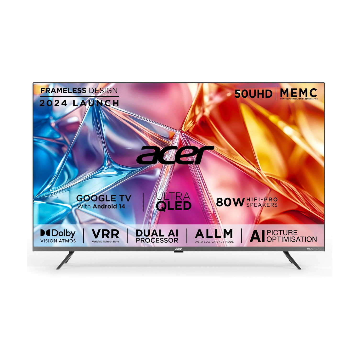 Image of Acer Super Series 127 cm (50 inch) QLED Ultra HD (4K) Smart Google TV with Android 14 (Black) | MEMC | ALLM | VRR | AI Picture Optimisation | 80W PRO Speakers | GIGA Bass | Dolby Vision-Atmos